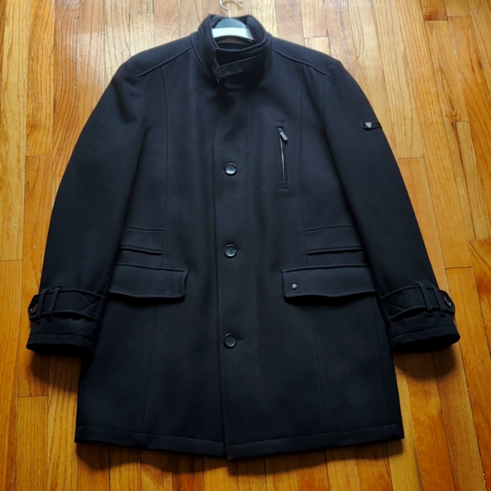 Wool Coat, Strellson, Men size M, Italian wool, black